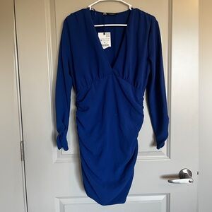 Blue Zara Ruched Dress